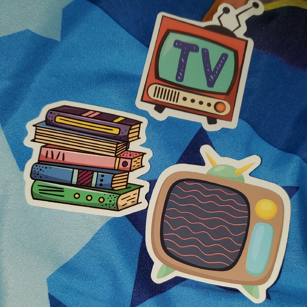🌈FREE W/BUNDLE🌈 Set Of 3 Colorful Retro TV and Books Stickers